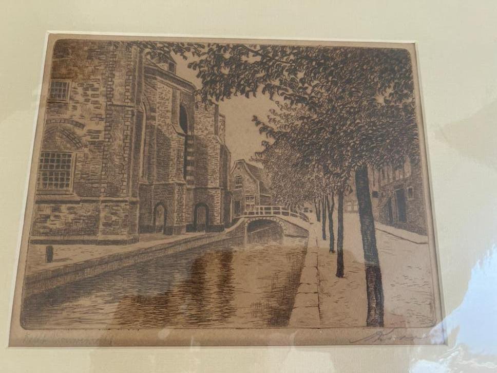 Mooie ets van het Vrouwenrecht - Delft, Ophalen of Verzenden, Stadsgezicht, Ets, Met passe-partout