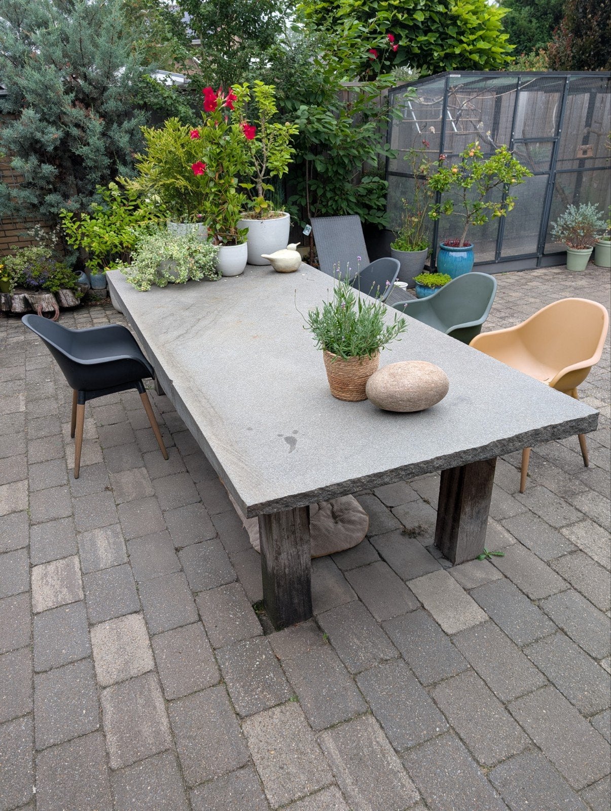 Unieke zware granieten tuintafel - 300x130x10 cm, Tuin en Terras, Tuintafels, Ophalen of Verzenden
