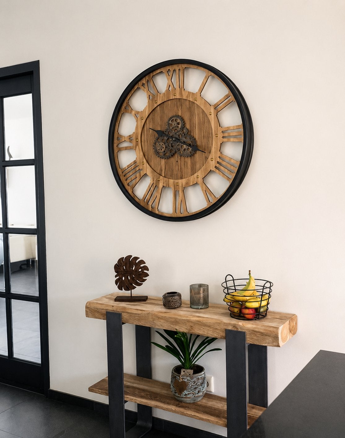 Grote industriële wandklok met tandwielen, Ophalen, Zo goed als nieuw, Analoog, Wandklok