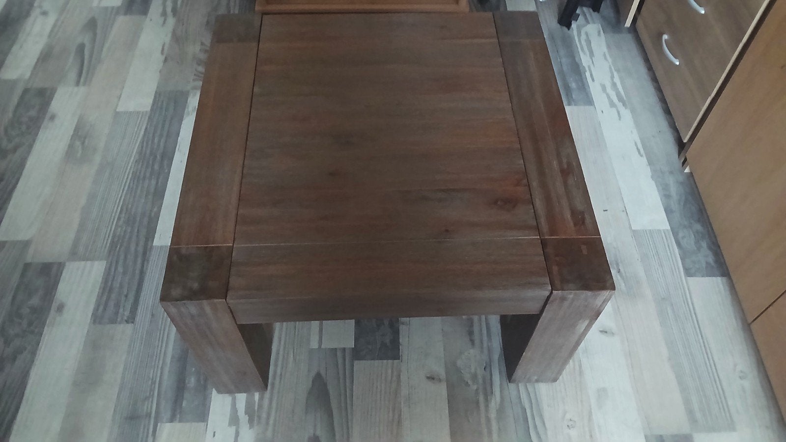 Acacia houten vierkante salontafel of bijzettafel, hoektafel, Ophalen, Gebruikt, 50 tot 100 cm, Vierkant