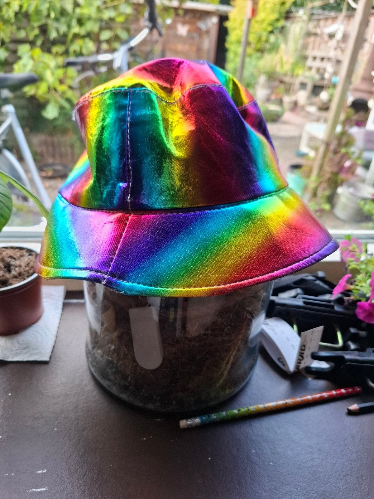 Opvallende Regenboog hiedje, Ophalen, Gebruikt, Hoed of Pruik