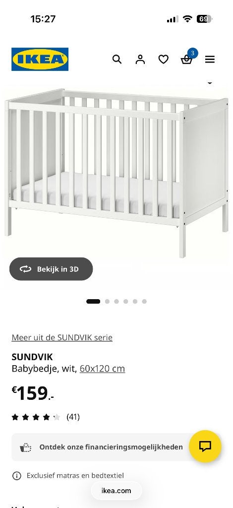 ikea wit Babybedje Sundvik serie kinderbedje + matras, Ophalen, Zo goed als nieuw, Ledikant