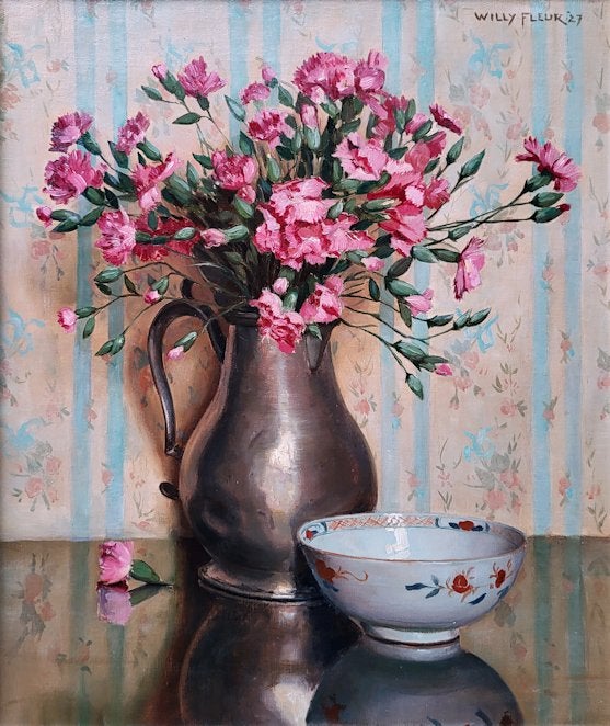 Willy Fleur, 50x60cm doekmaat, incl. lijst, 650,- euro, Bloemen, Doek, Ophalen of Verzenden, Bijzondere lijst