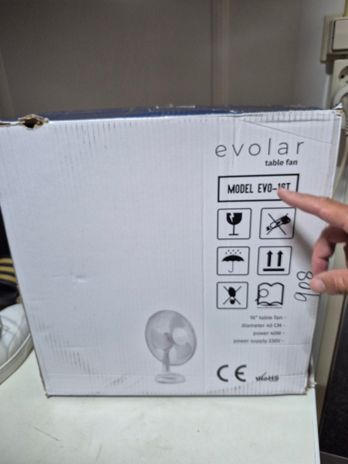 Evolar Tafelventilator EVO-16T - 40W, 40cm diameter, Witgoed en Apparatuur, Ventilatoren, Ophalen, Nieuw, Tafelventilator