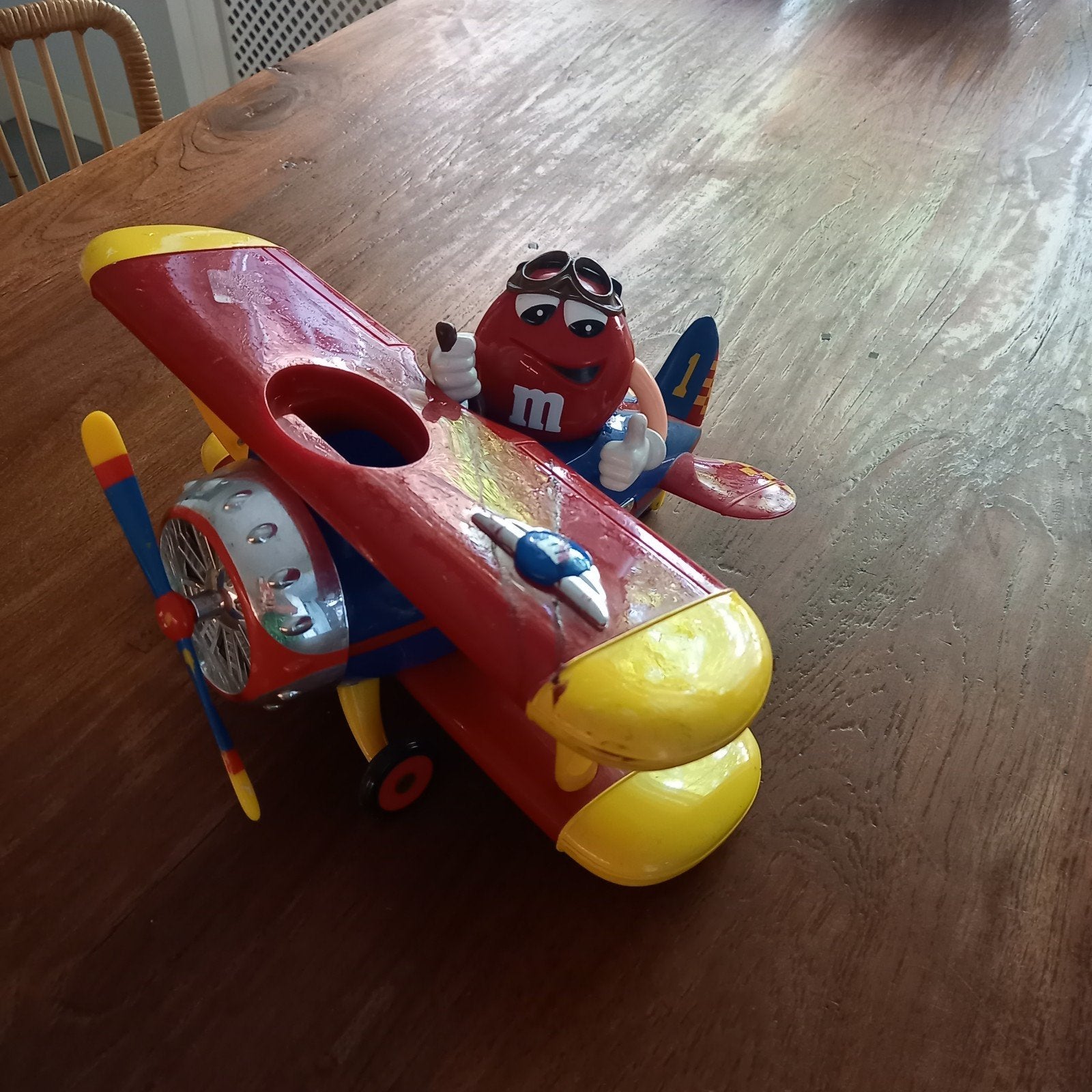 Vintage M&M's Vliegtuig Snoepdispenser BarnstormingPlaneMars, Ophalen of Verzenden, Gebruikt