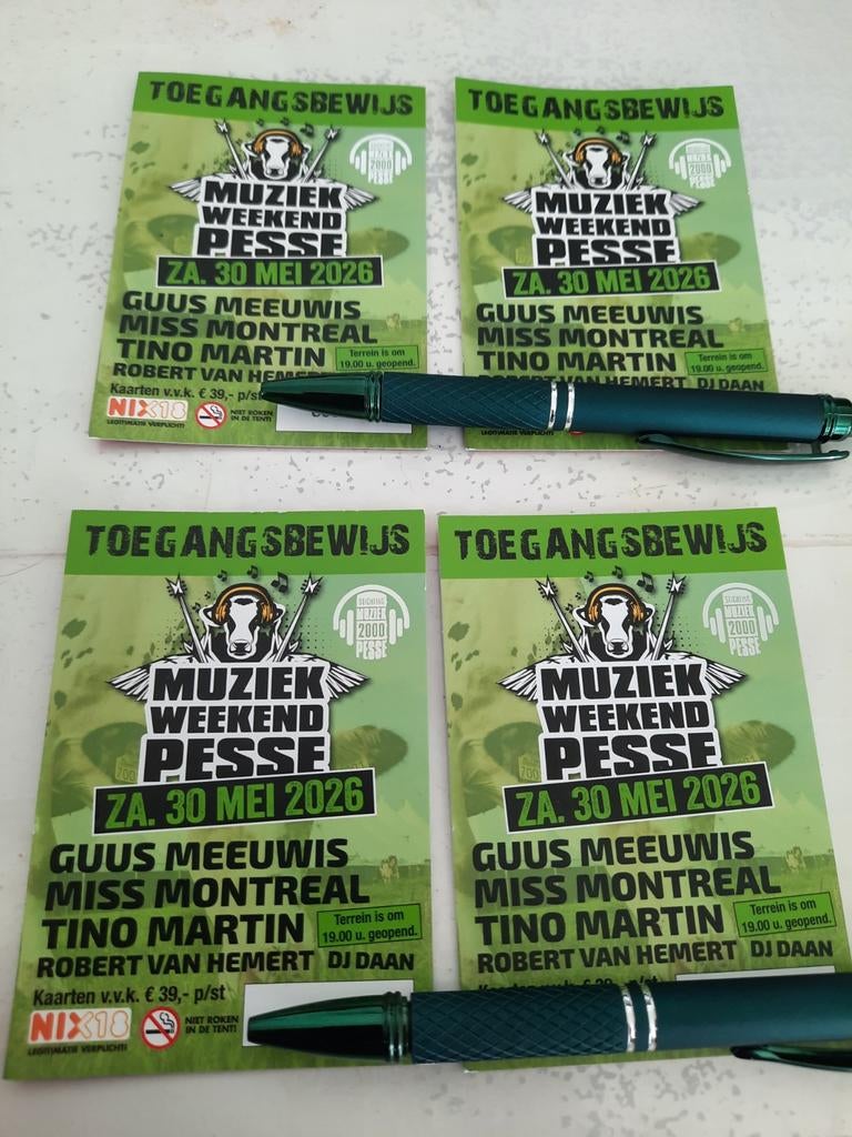 4 tickets Muziekweekend Pesse - zaterdag 30 mei, Drie personen of meer