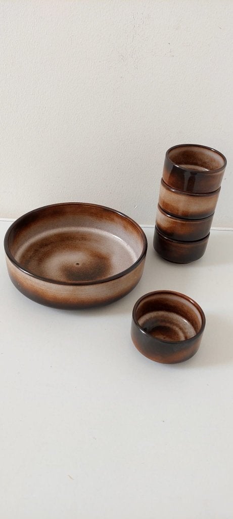 Vintage jaren 70 pinda / snack set • Bruin/beige keramiek, Eu, Overige merken, Eu, Keramiek