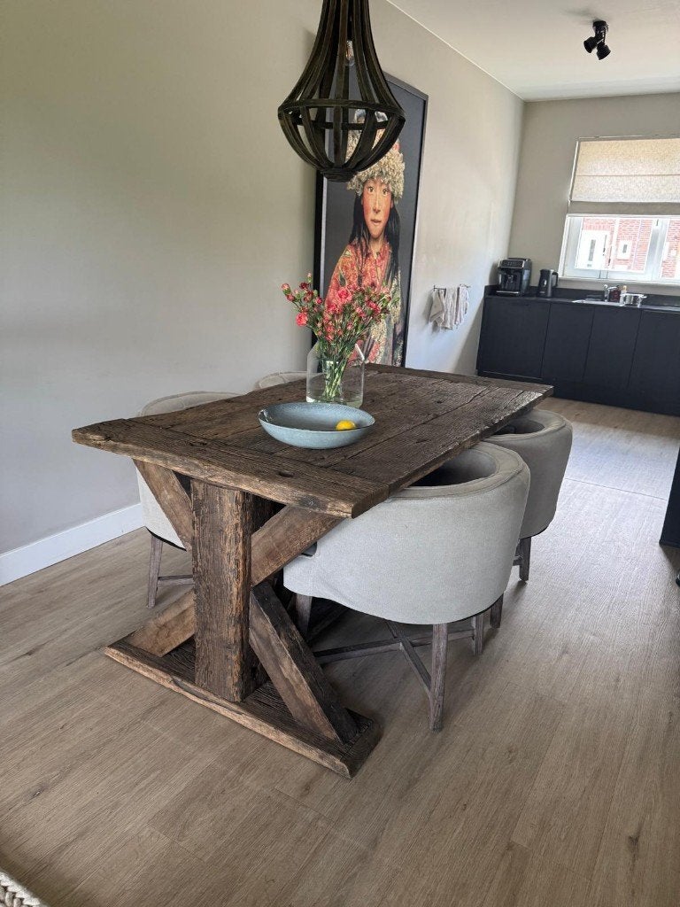 Landelijke eettafel IRIS, Ophalen, Eikenhout, 50 tot 100 cm, 150 tot 200 cm