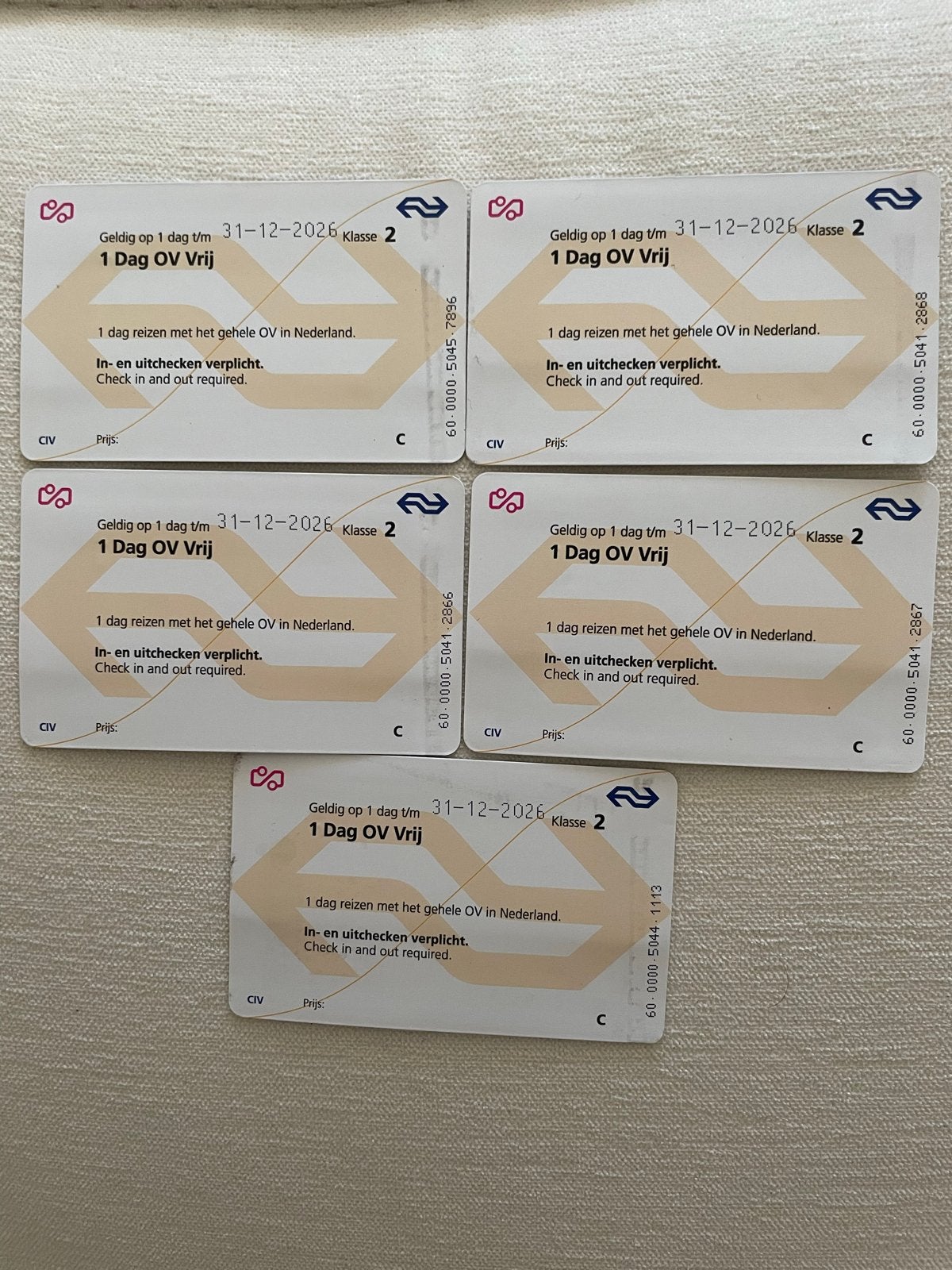 5 NS dagkaart ov vrij, Tickets en Kaartjes, Eén persoon, Trein, Algemeen kaartje