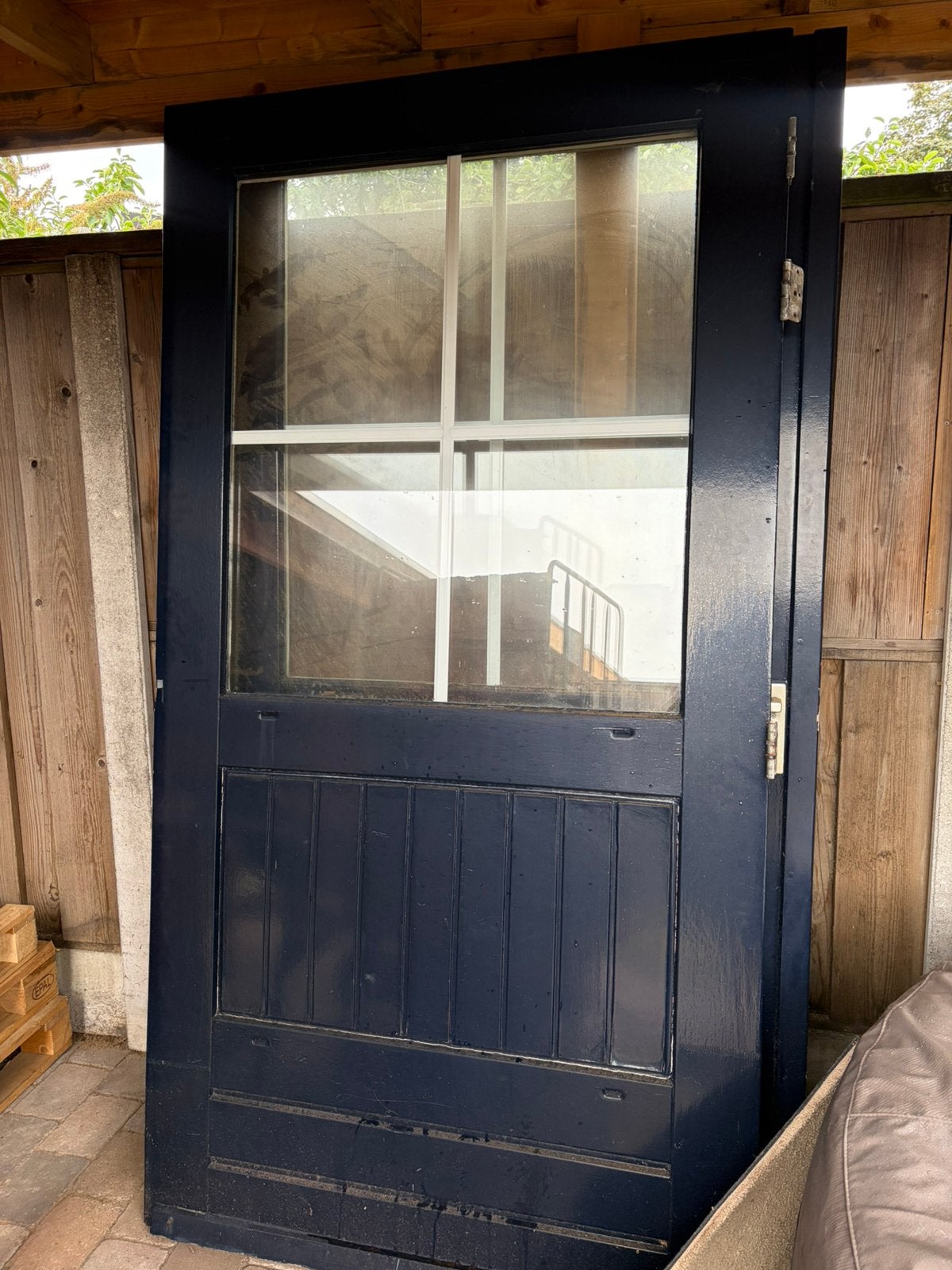 Openslaande tuin/garage deuren. B232. H220, Schuur, 2 ramen, Hout, Ophalen