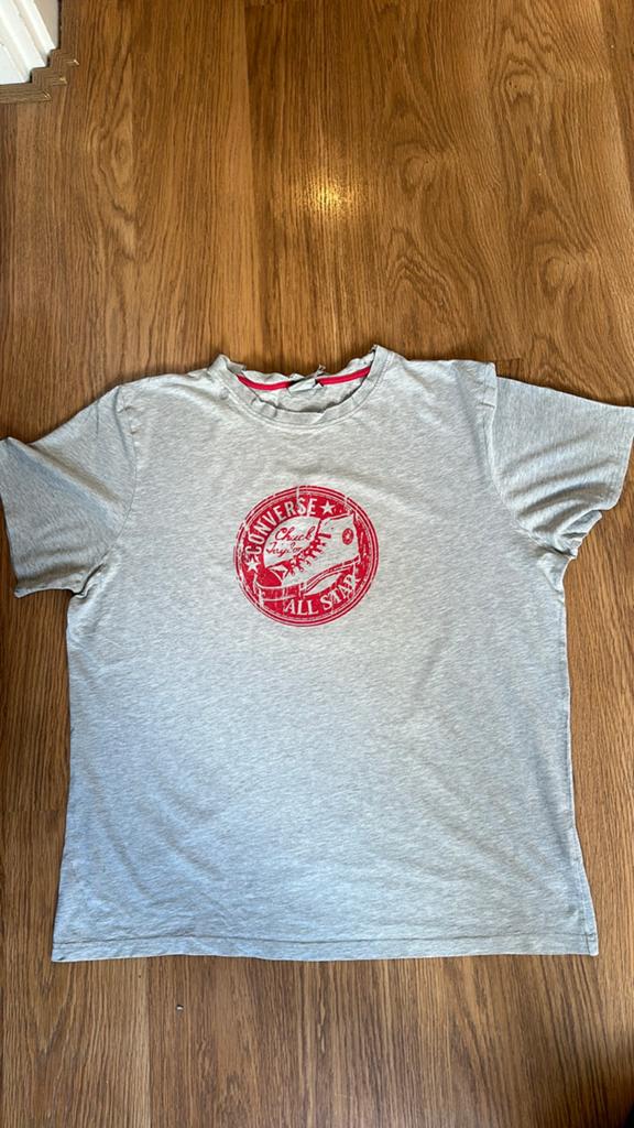 Converse T-shirt Grijs met Rood Logo - Maat XL, Ophalen of Verzenden, Gedragen, Maat 56/58 (XL), Grijs