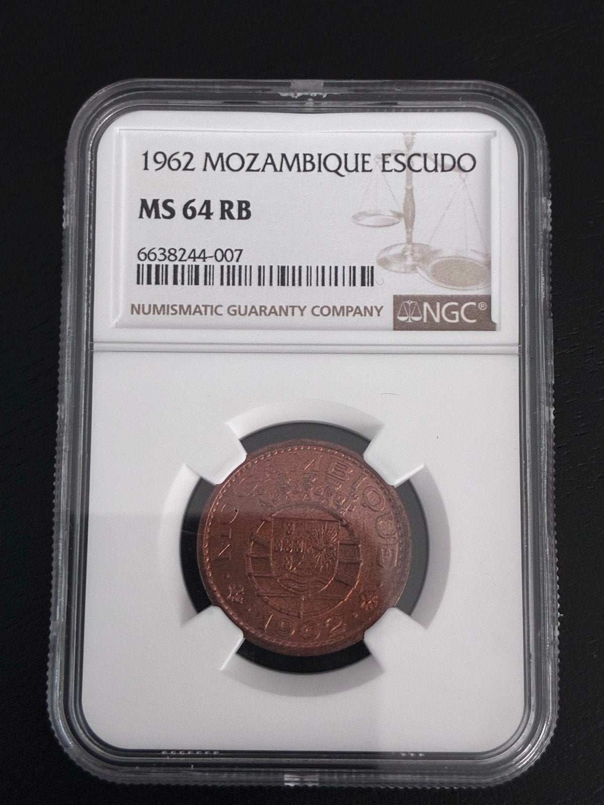 1962 Mozambique Escudo MS 64 RB NGC, Ophalen of Verzenden, Overige landen, Losse munt