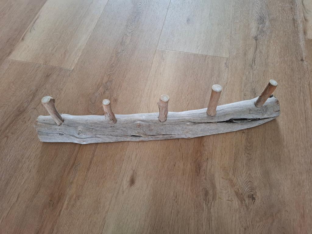 Unieke kapstok van drijfhout - 58 cm breed, Rustiek, Landelijk, Bohemian, Natuurlijk, Gebruikt, Met plank(en), Minder dan 25 cm