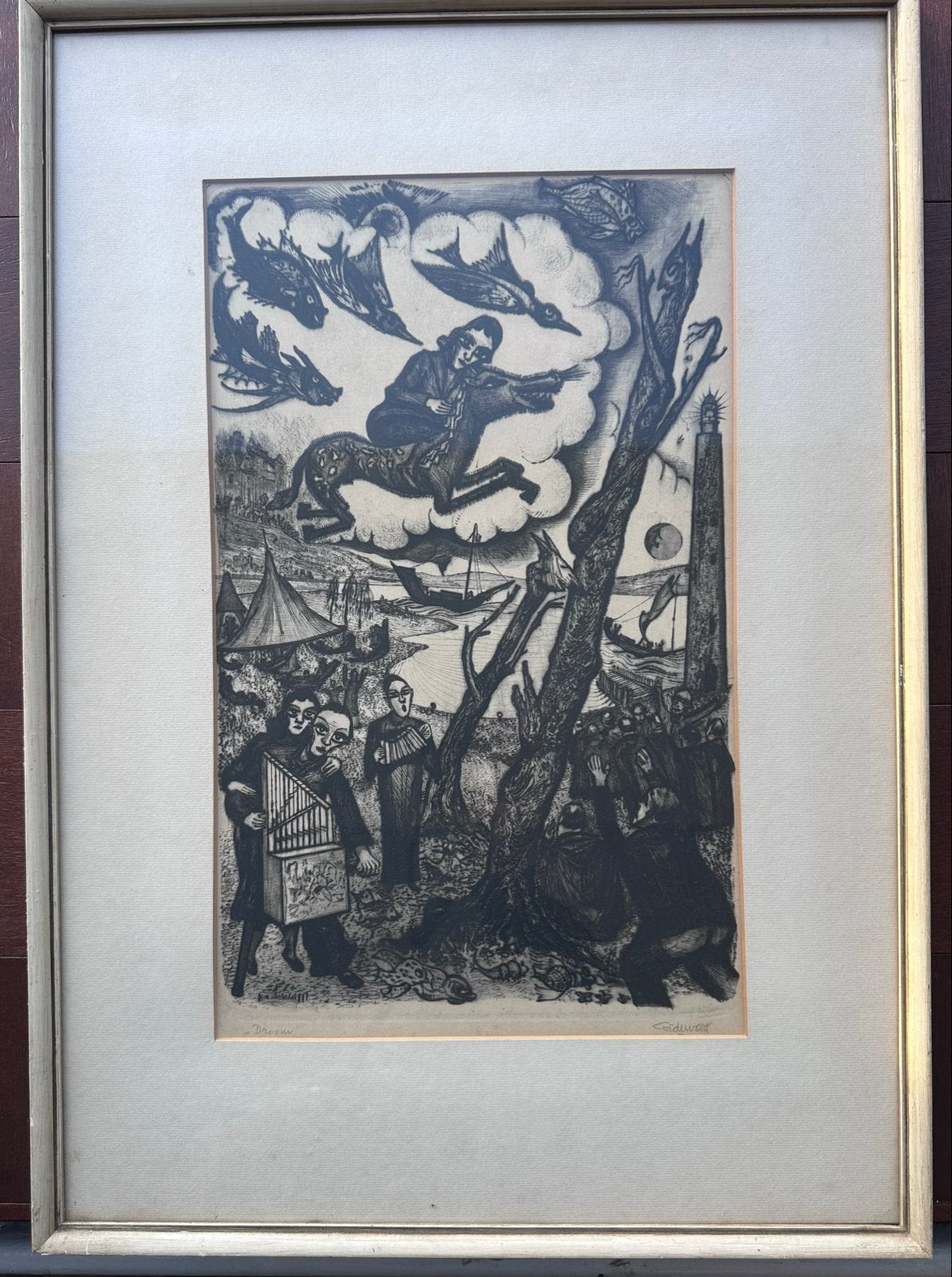 Cor de Wolff - Droom - Houtsnede, Antiek en Kunst, Ophalen, Dagelijks leven, Houtsnede, Gesigneerd