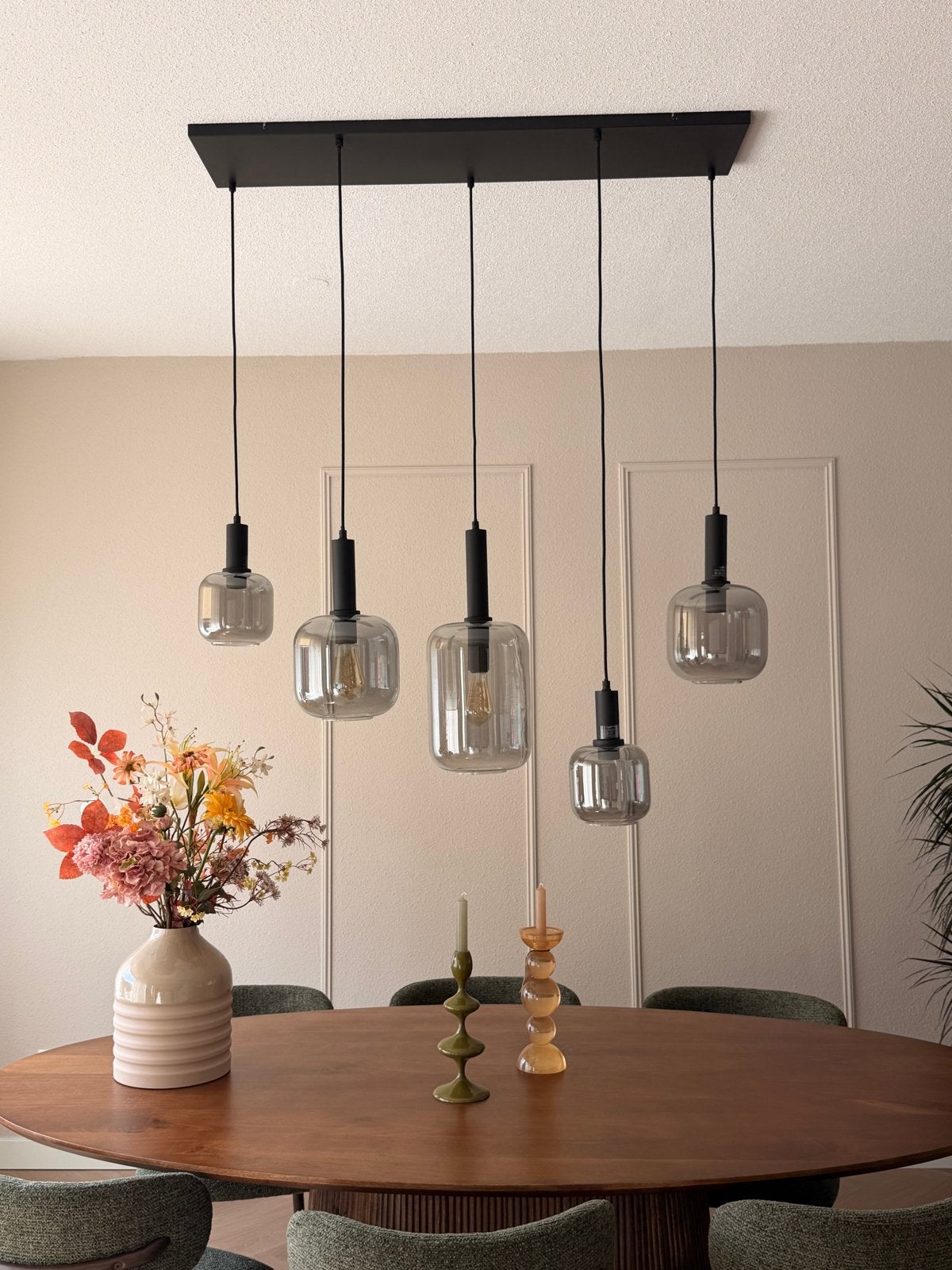 Light & Living Hanglamp Woonkamer - 5 Glazen Kappen, Huis en Inrichting, Lampen | Hanglampen, Ophalen, Zo goed als nieuw, Glas