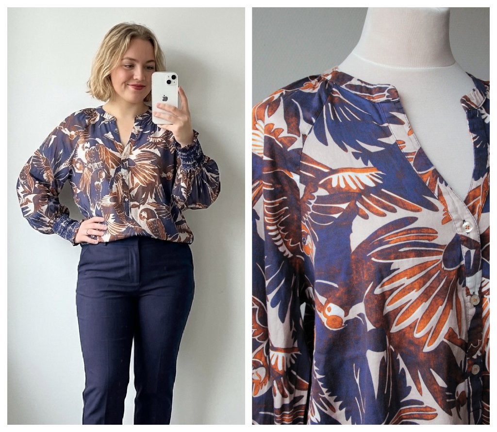 Emily van den Bergh - stijlvolle blouse blauw - maat XL, Kleding | Dames, Maat 46/48 (XL) of groter, Emily van den Bergh, Zo goed als nieuw