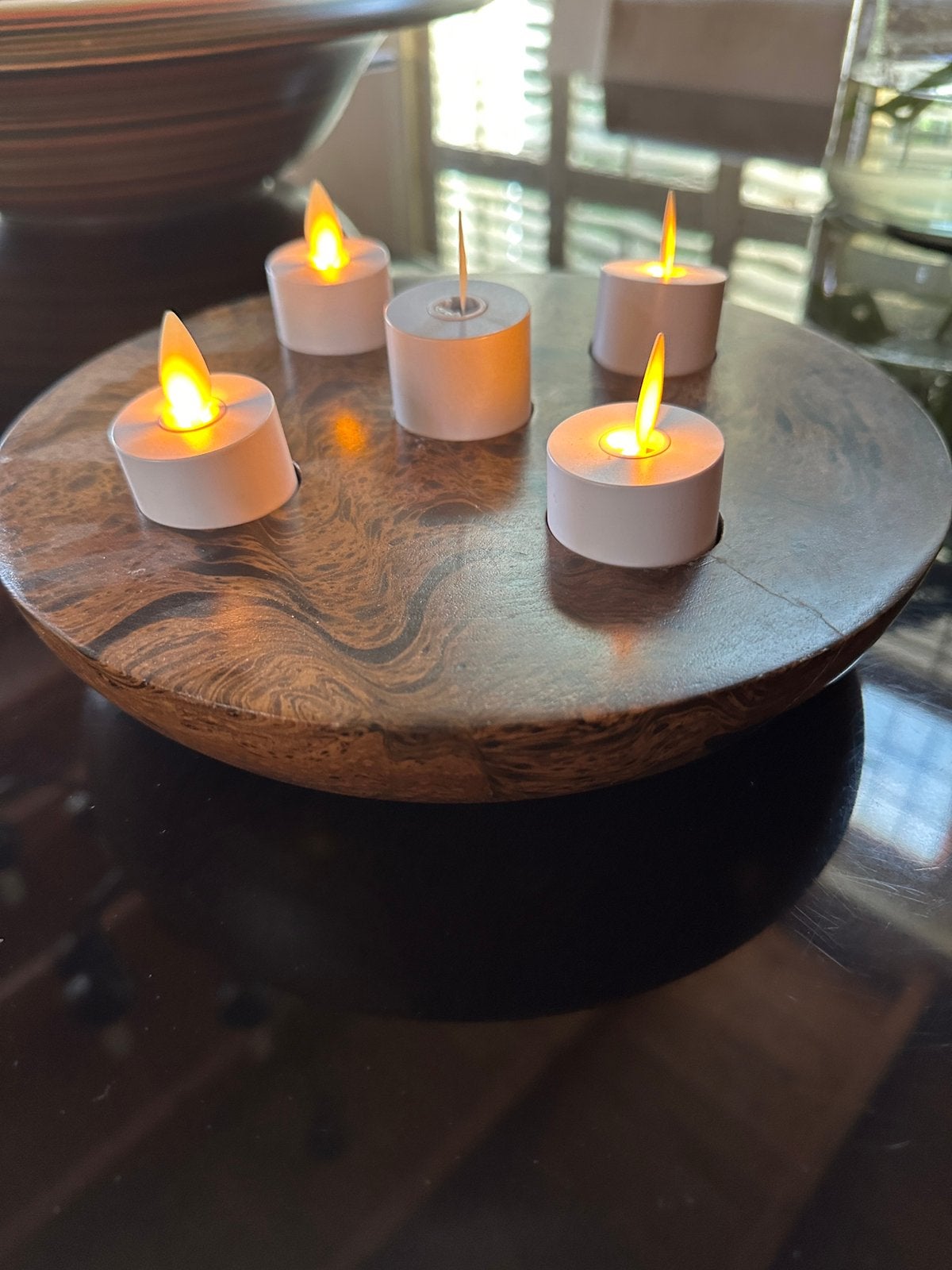 Houten waxinelichthouder 15x5 cm, Verzenden, Zo goed als nieuw, Hout, Waxinelichthouder