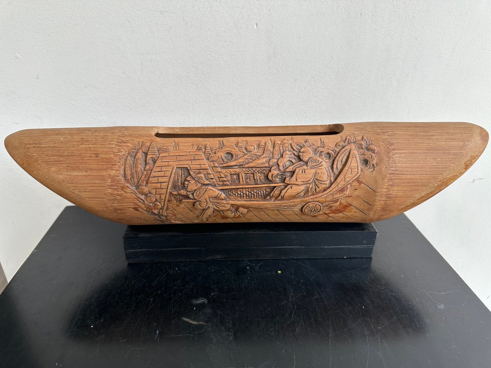 Oud Chinese bamboe snijwerk Penselen pot ?  42/12 cm, Antiek en Kunst, Ophalen of Verzenden