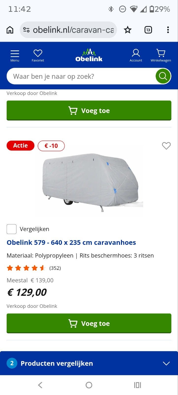 Caravanhoes Obelink 579 - 640 Vanaf € 50, Ophalen, Zo goed als nieuw