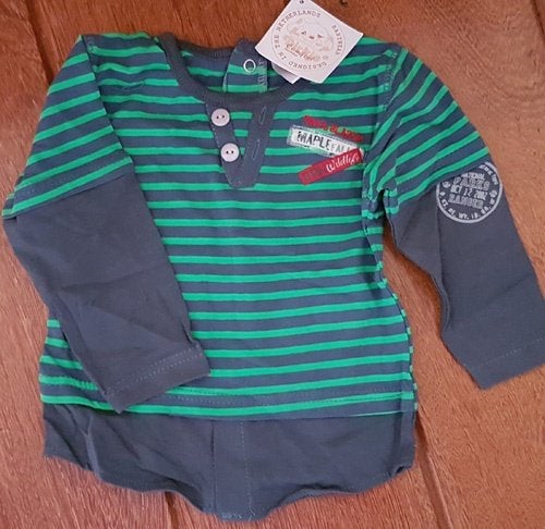 Maat 62 Dirkje longsleeve groen/grijs NIEUW (0047) a, Kinderen en Baby's, Babykleding | Maat 62, Dirkje, Nieuw, Ophalen of Verzenden