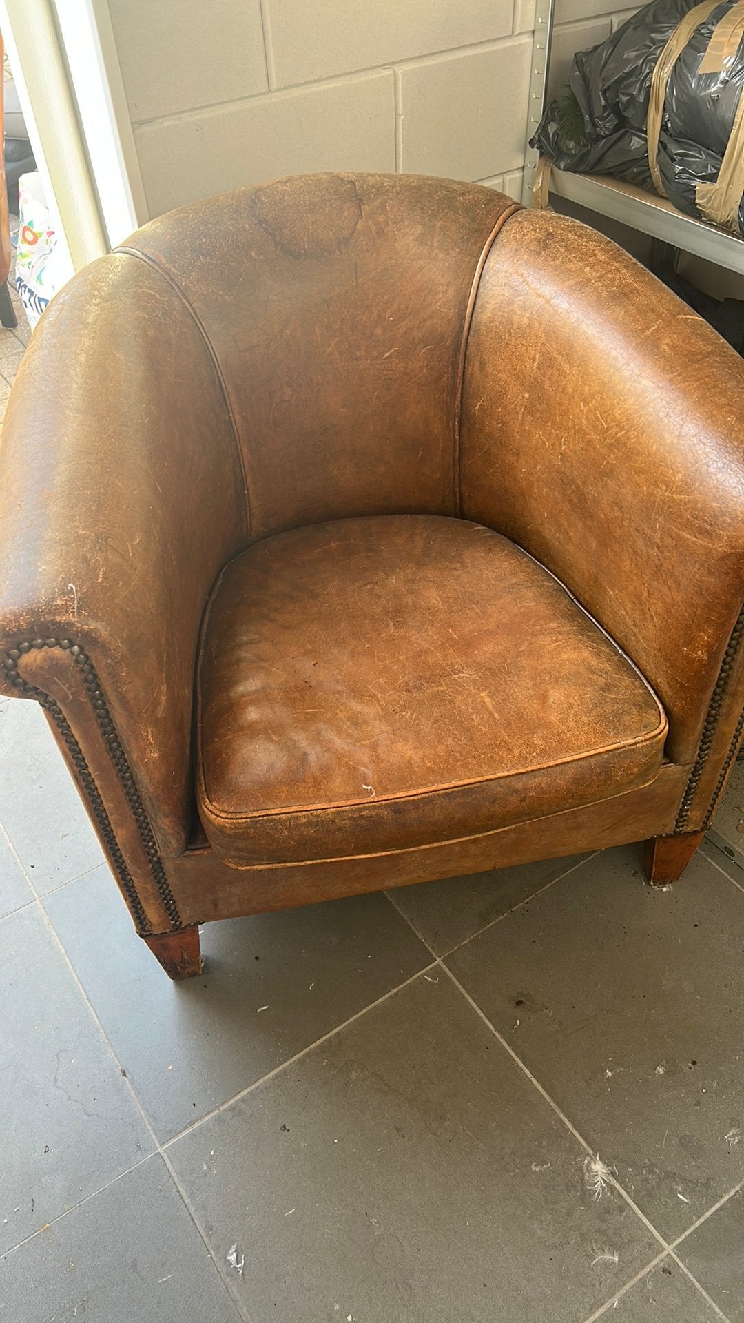 Schapen leren fauteuil 125 euro, Ophalen, Gebruikt, 50 tot 75 cm, Leer