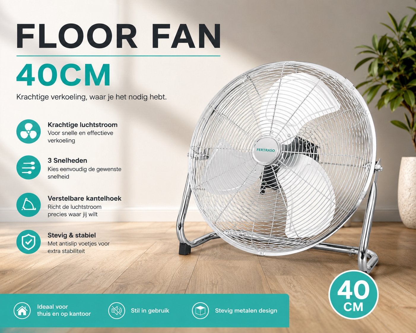 Vloerventilator 40 cm Metaal - Grote voorraad, Witgoed en Apparatuur, Ventilatoren, Ophalen of Verzenden, Ventilator met afstandsbediening