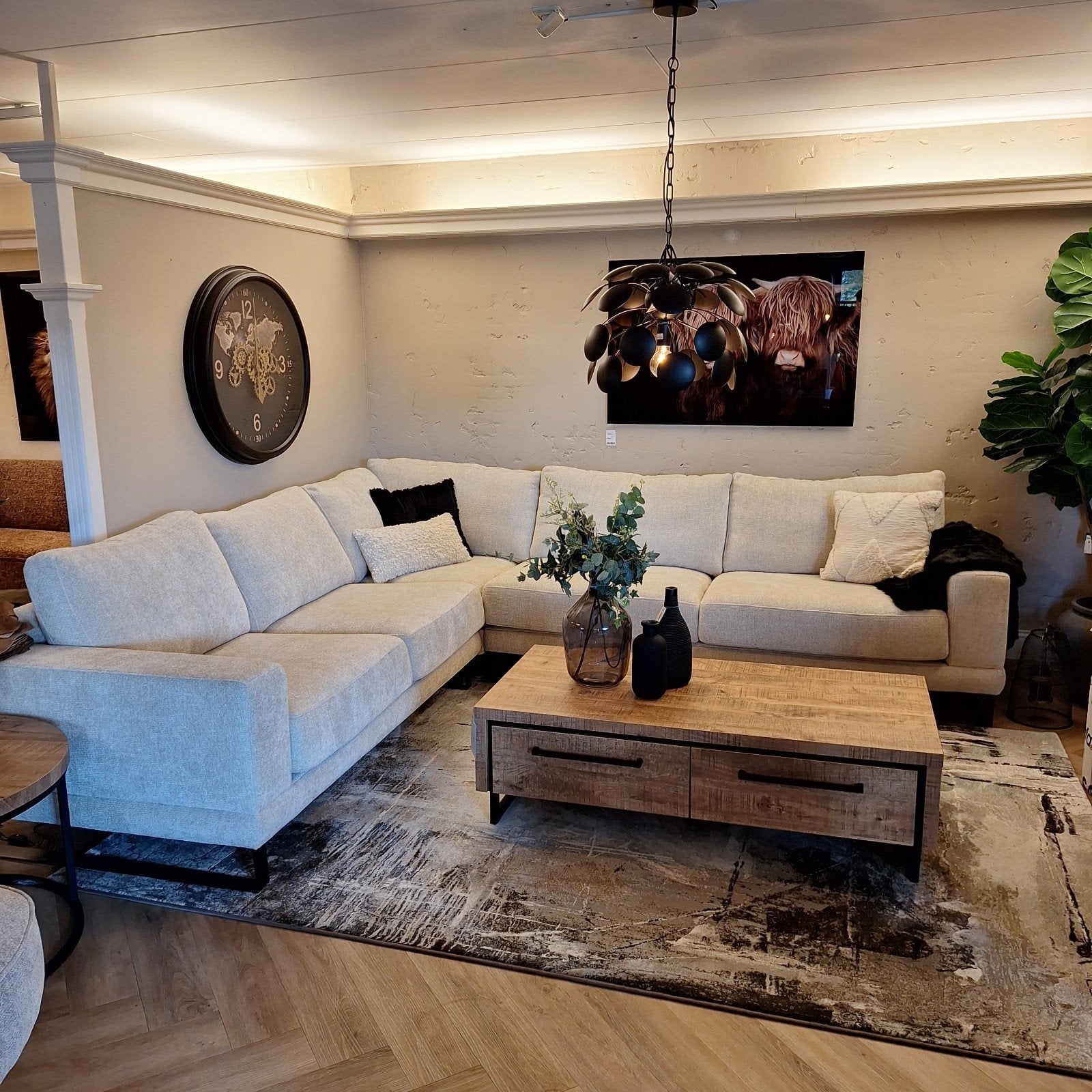 Urbansofa hoekbank Milan met pocketvering in de kleur nature, Ophalen, 250 tot 300 cm, Hoekbank, Nieuw