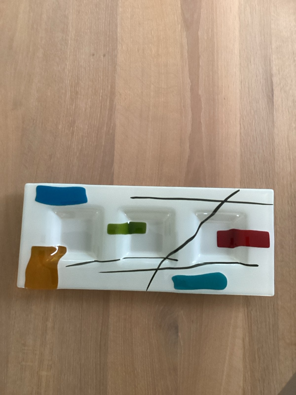 Decoratieve schaal met 3 vakken in nieuwstaat, Schaal, Ophalen of Verzenden, Rechthoekig, Glas