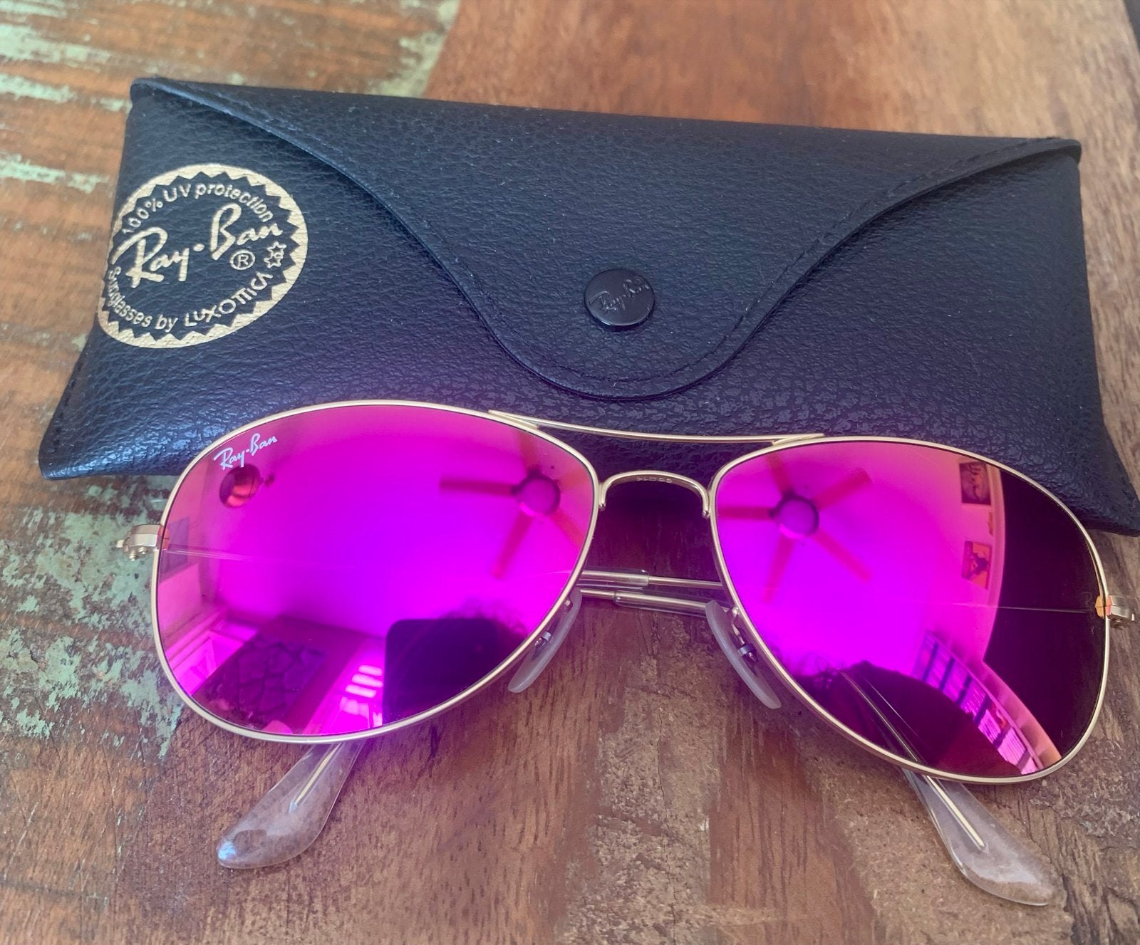 Ray-Ban Cockpit Zonnebril Roze Small met Hoes, Zonnebril, Ophalen of Verzenden, Zo goed als nieuw, Ray-Ban