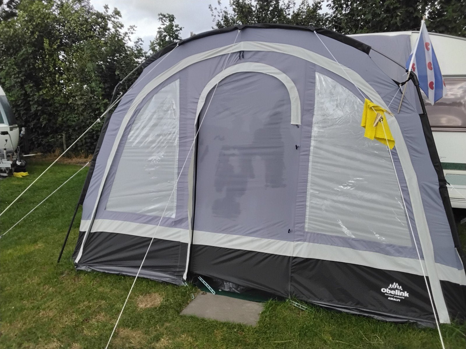 tent voor caravan.blauw, Ophalen, Gebruikt