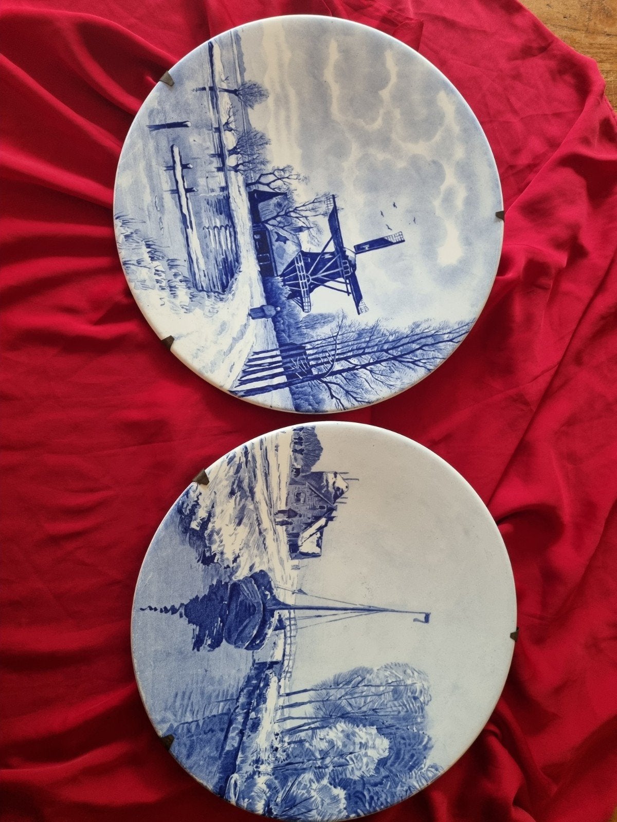 Set van 2 Delfts Blauwe Wandborden met Hollands Landschap, Ophalen of Verzenden