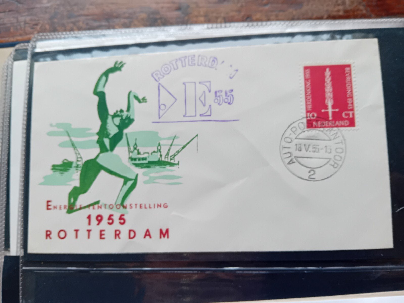 Eerste Dag Envelop Energie Tentoonstelling Rotterdam 1955, Postzegels en Munten, Ophalen of Verzenden, Na 1940, Gestempeld