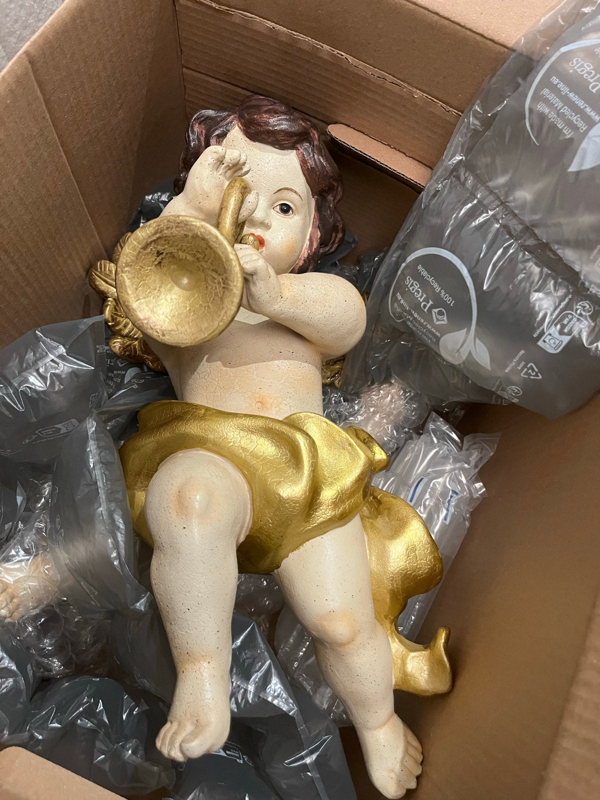 Vintage Cherubijn met Trompet - Religieuze Decoratie, Ophalen, Gebruikt, Religie