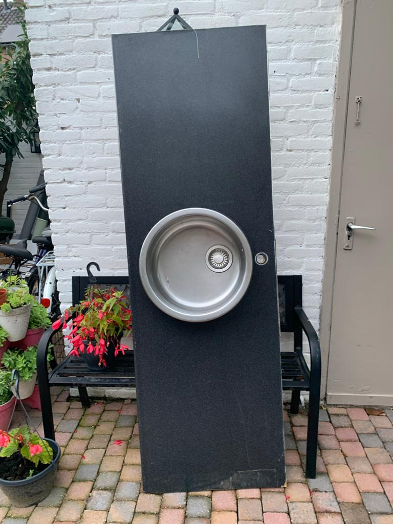 Keuken Aanrechtblad en Wasbak – Gedemonteerd, Huis en Inrichting, Keuken | Keukenelementen, Ophalen, Gebruikt, Zwart, 50 tot 100 cm