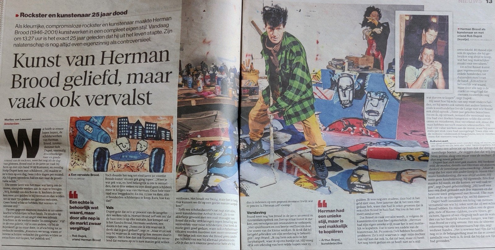 Rockster en kunstenaar Herman Brood 25 jaar dood. Krantart, Ophalen of Verzenden, 1980 tot heden, Nederland, Knipsel(s)