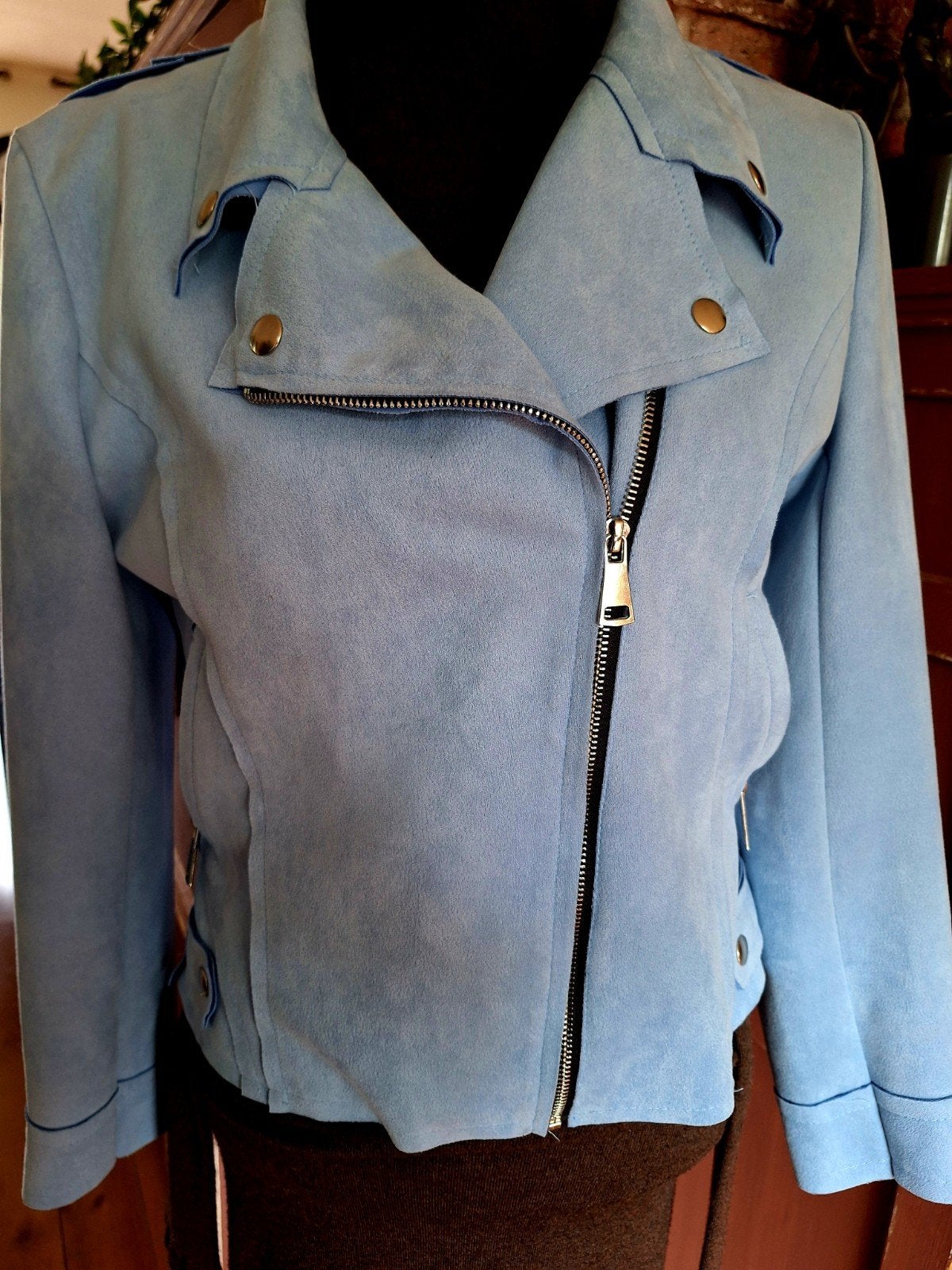 Jasje blauw suedine maat s m, Kleding | Dames, Ophalen of Verzenden, Zo goed als nieuw, Maat 38/40 (M), Blauw