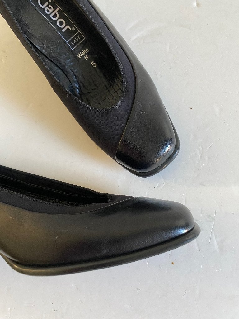 K331 Gabor mt. 38/H leren pumps hak schoenen leer zwart, Pumps, Zwart, Gabor, Ophalen of Verzenden