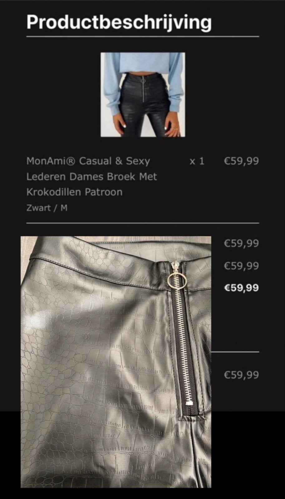 Nieuwe gave broek. Zwart Krokodillen print., Ophalen of Verzenden, Nieuw, Maat 38/40 (M), Zwart