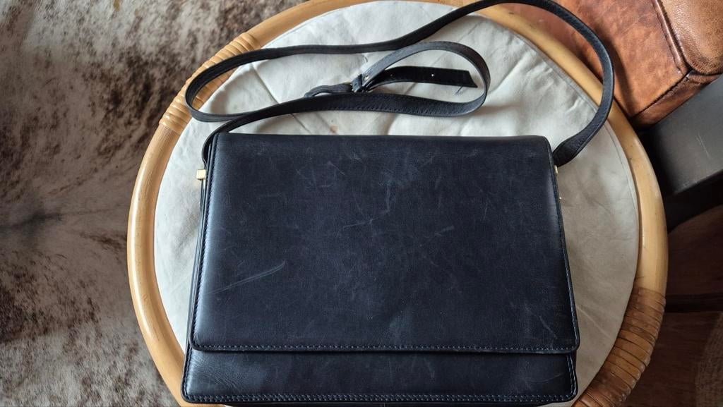La Moda zwart leren vintage schoudertas helemaal intact, Overige merken, Gebruikt, Zwart, Ophalen of Verzenden