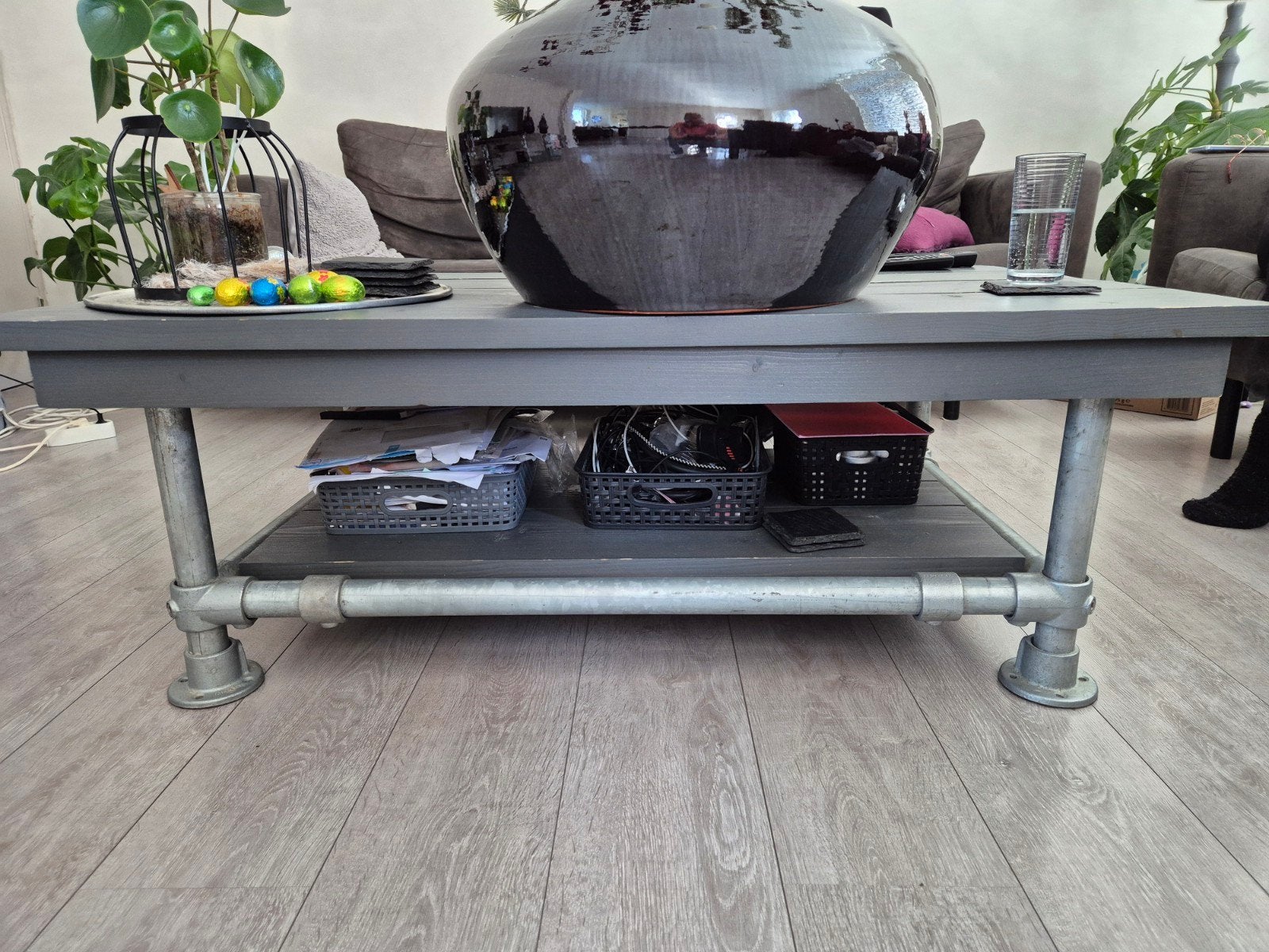 Set: Eetkamertafel & Salontafel - Steigerbuis & Antraciet, Ophalen, Rechthoekig, 200 cm of meer, 50 tot 100 cm