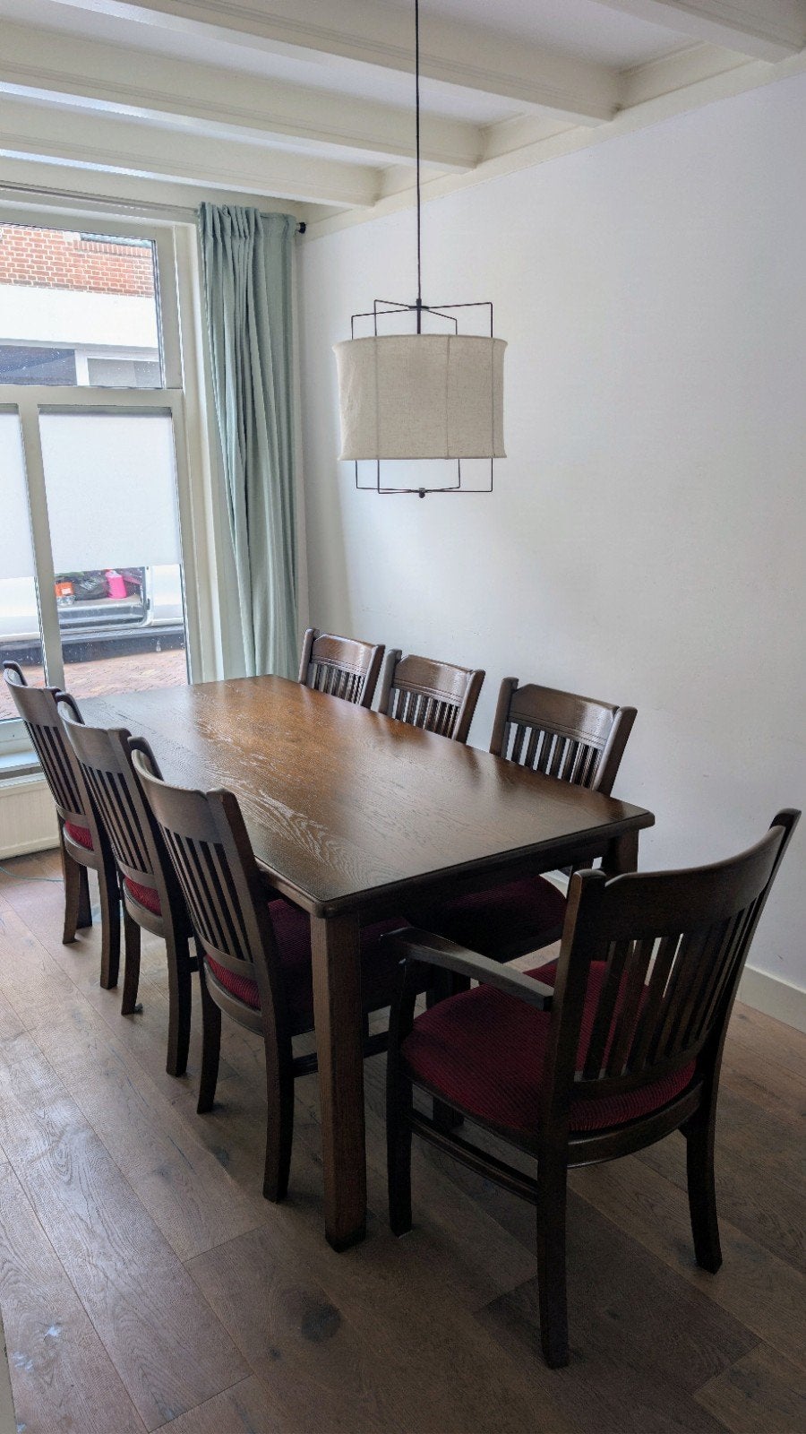 Complete Donkerbruine Houten Eetkamerset met 7 Stoelen, Huis en Inrichting, Ophalen, Zo goed als nieuw, Klassiek, vintage, 6 tot 8 stoelen