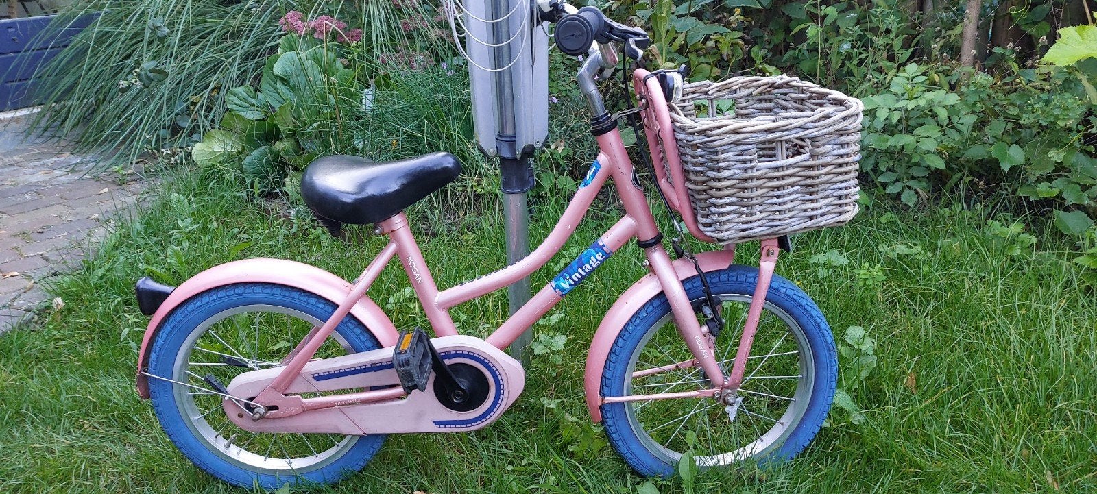 Nogan Vintage kinderfiets dames 16 inch roze met mandje, Ophalen, Terugtraprem, Gebruikt, Minder dan 16 inch