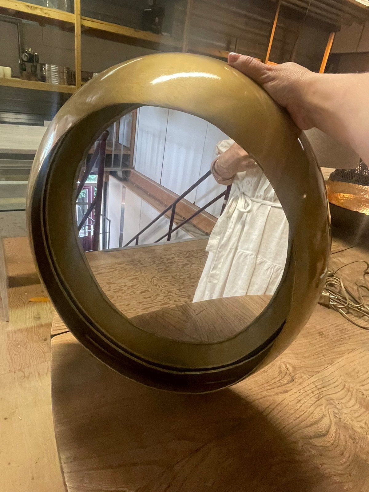 Vintage spiegel mid century bowl design messing, Ophalen, Minder dan 50 cm, Rond, Zo goed als nieuw