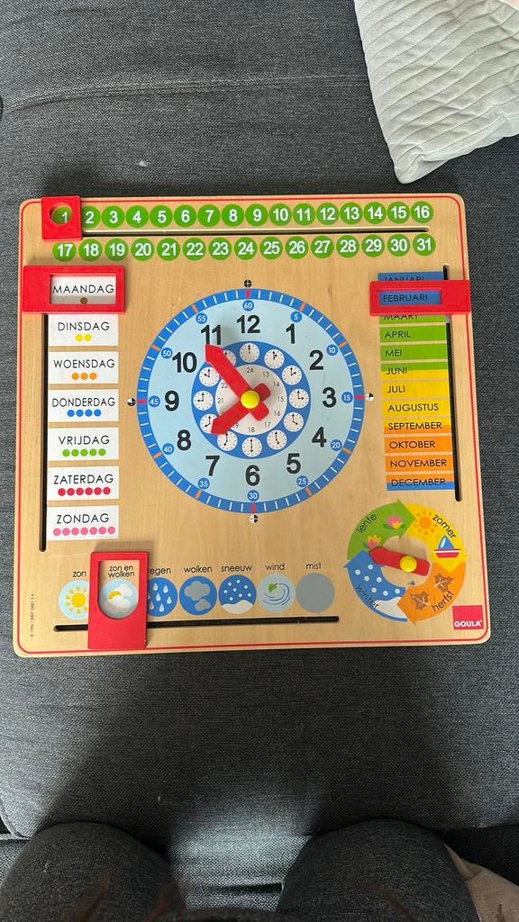 Goula houten kalenderklok - leerklok, Kinderen en Baby's, Speelgoed | Educatief en Creatief, Ophalen of Verzenden, Zo goed als nieuw