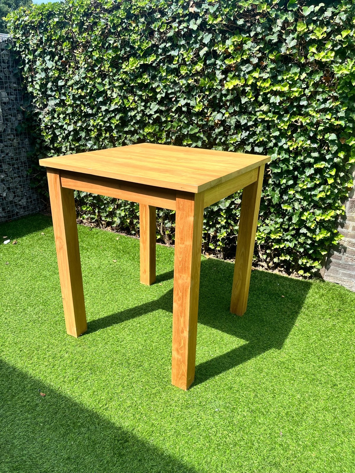 Hoge houten teaktafel 90x90x105 cm, Ophalen, Gebruikt