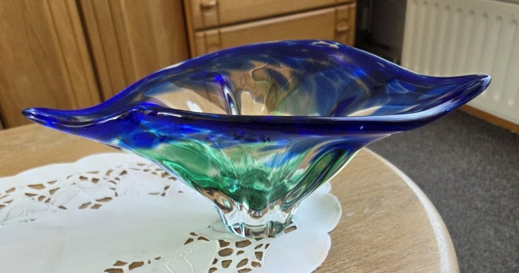 Sierschaal groen/blauw, Schaal, Ophalen of Verzenden, Handgemaakt, Ovaal