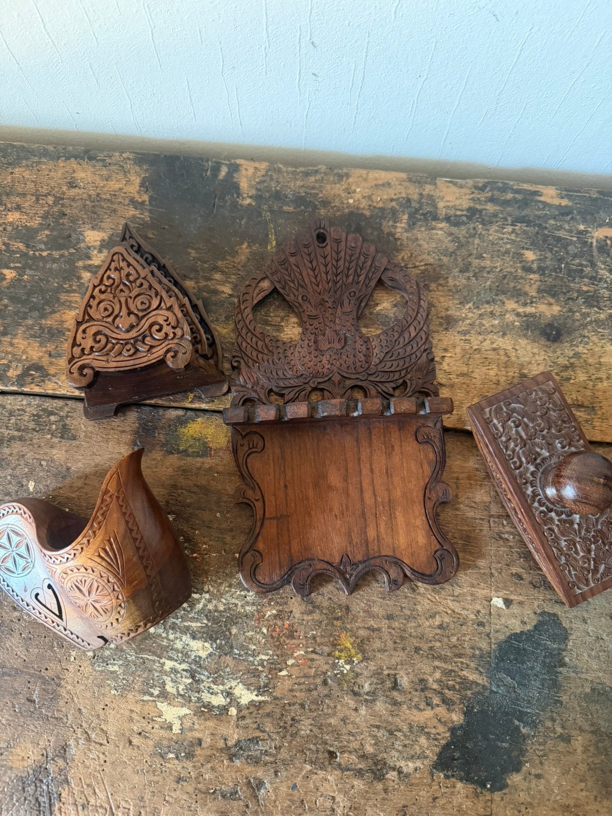 Mooi gesneden antiek indonesisch hout snijwerk, Ophalen of Verzenden