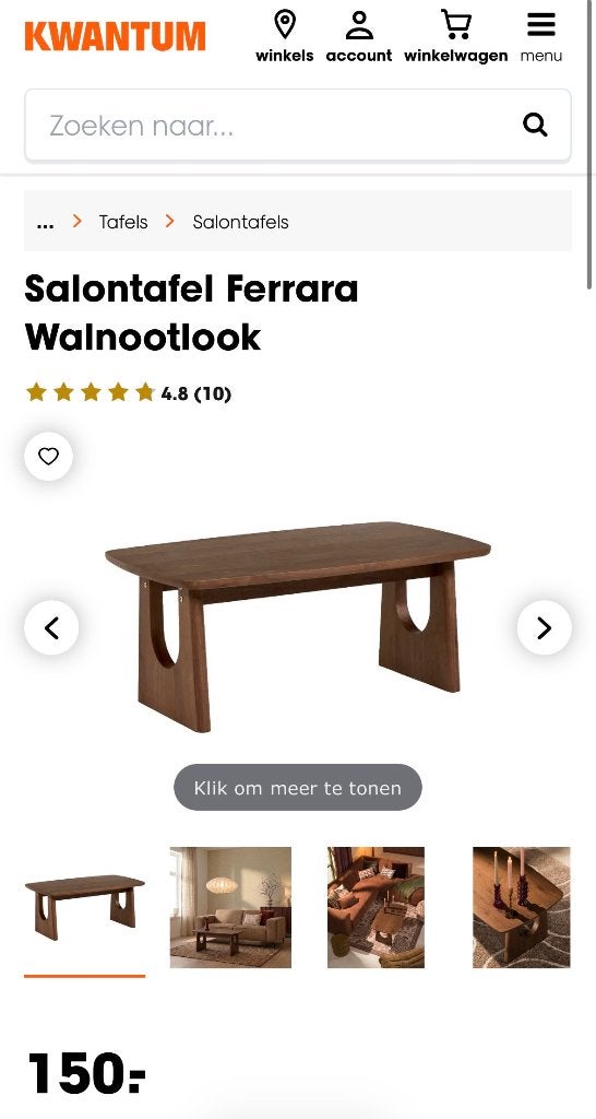 Salontafel Ferrara Walnootlook, Ophalen, 50 – 75, 100 tot 150 cm, 50 tot 100 cm