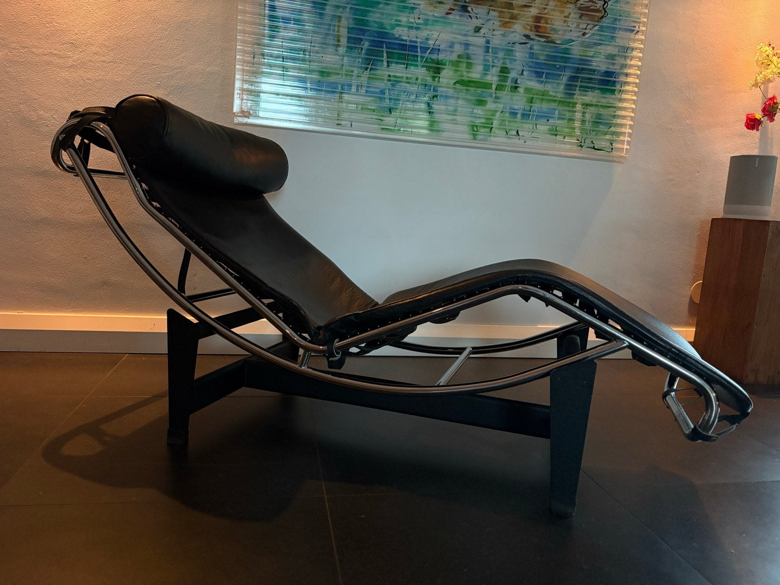 LC4 Le Corbusier replica chaise longue - zwart leer, Ophalen, Gebruikt, Eenpersoons, Leer