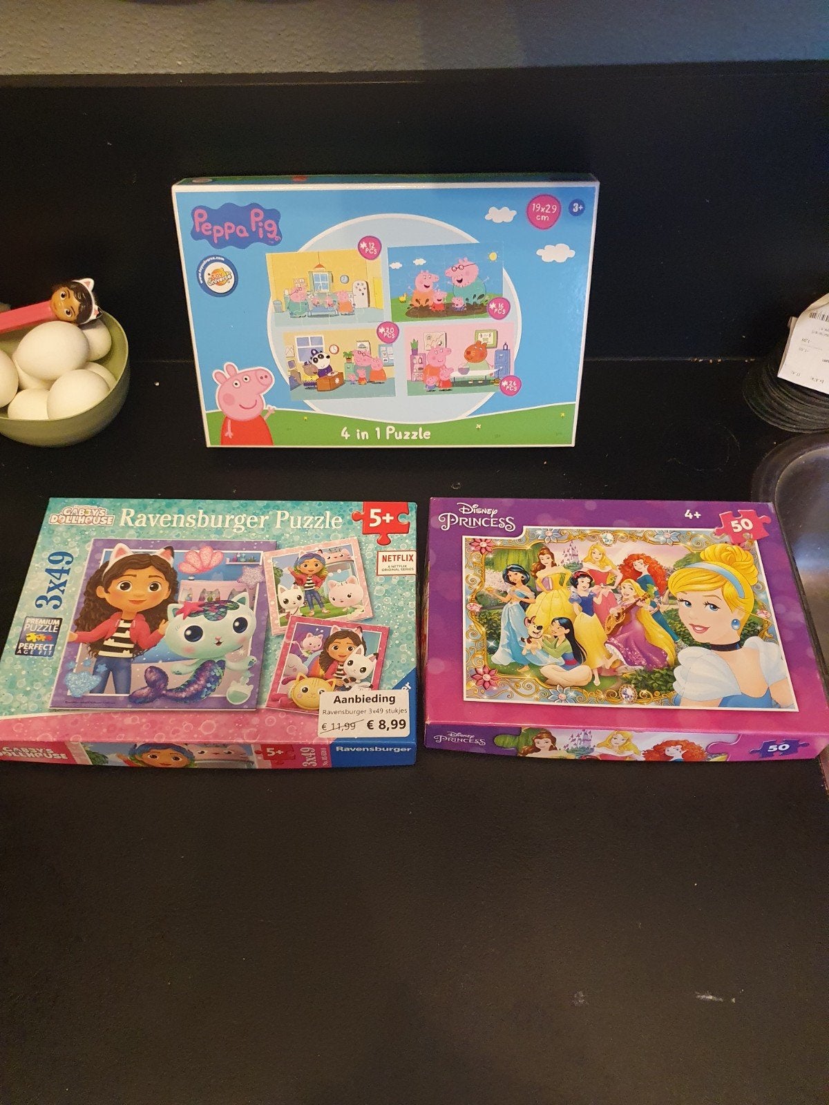 3 kinderpuzzels: Peppa Pig, Disney Prinses, Gabby Poppenhuis, Ophalen of Verzenden, Meer dan 50 stukjes, Gebruikt, 4 tot 6 jaar